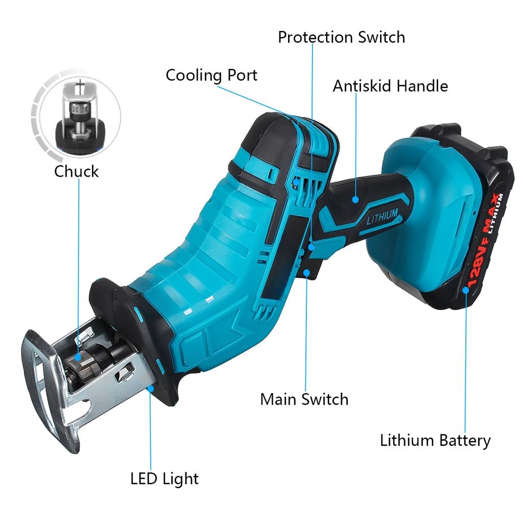 New Cordless Electric Reciprocating Saw with 1/2PC Li-ion Battery Wood Metal PVC Pipe Cutting Tool