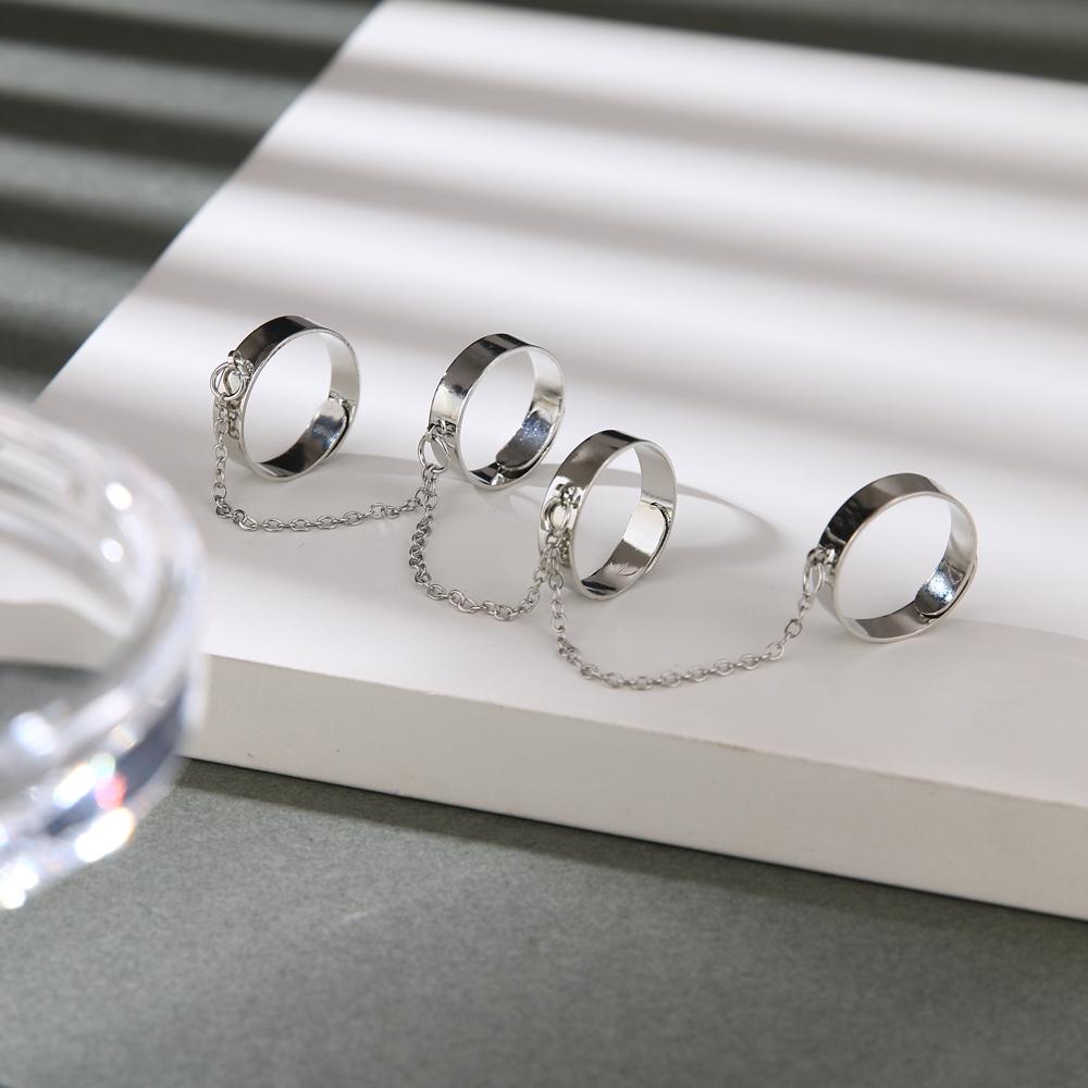 Moda Pundi Combinação de Corrente Punk Anel Aberto Temperamento Anel Simples