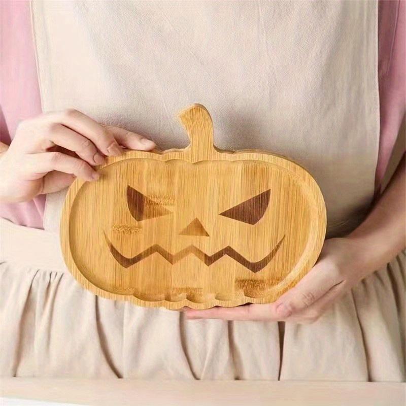 Ghost Pumpkin Halloween Wooden Tray Holiday Party Plate Tableware Dried Fruit Snacks Tray Party Venue Layout Props Fruit Plate