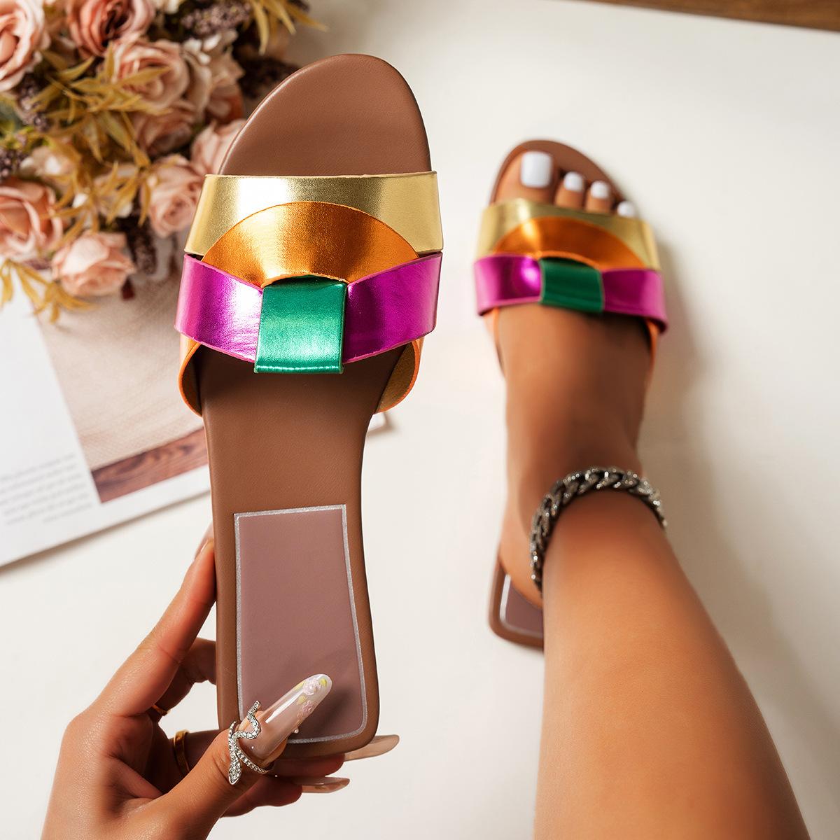 

Large size 2025 summer new square head cross flat bottom women s cool slippers outer slippers women s slippers 43