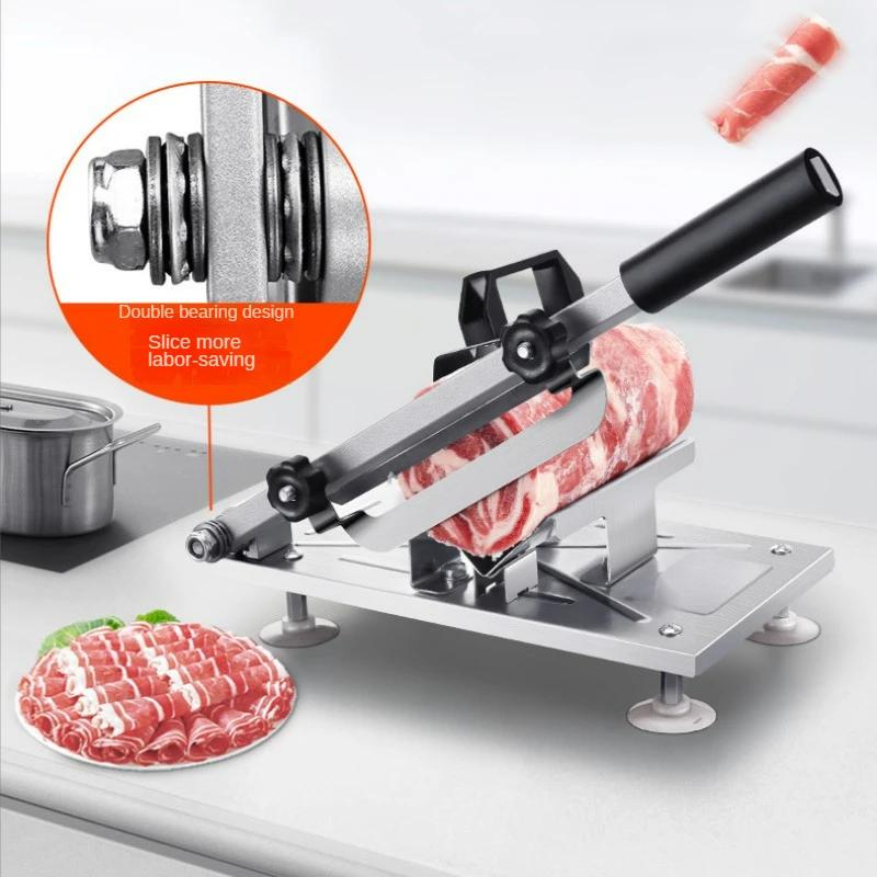 Hemkök Fryst Köttskärare Manuell Rostfritt Stål Lamm Nötkött Skärare Skärmaskin Automatisk Köttmatning Halkfritt Handtag