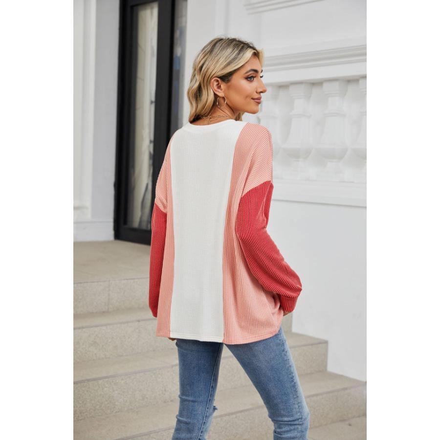 Autumn Winter Women Pullover Long Sleeves Knitwear Clothing Casual Round Neck Patchwork Loose Fitting Pullovers Plus Size Top for Women