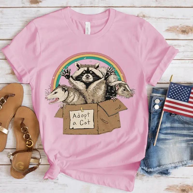 Opossum Print Casual Tee Top Short Sleeve Shirt Lady Clothes Fashion Tshirt Summer Female T Women Lovely Opossum Graphic Tshirt