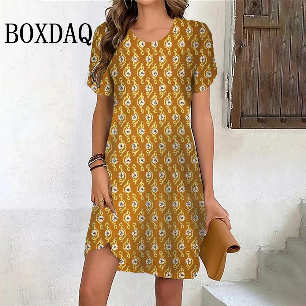 

Small Floral Sweet Style Women Dress Summer Loose Casual Short Sleeve Dress Ladies Vintage 3D Print Clothes Femme XL