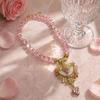 Vintage Angel Pendant Necklace, Sparkling Chunky Beaded Necklace, Pink Faux Diamond Heart Necklace, Retro Jewelry for Women