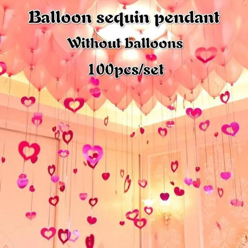 100 Pcs/Set Rain Silk Pendant Decoration Balloon Party Decoration Venue Layout Heart-shaped Balloon Sequin Pendant Decoration