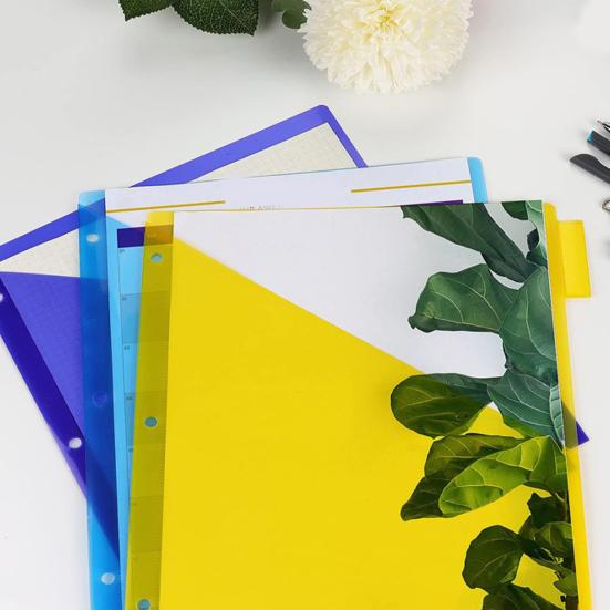 8Pcs Tab Binder Dividers with Pockets Colorful Workbook Divider Tabs Easy Classification 3 Hole Punch Loose Leaf Paper Storage Folders