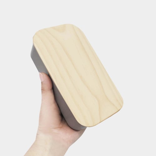 Skater Bento Box, 400ml, Single Tier, Wooden Lid, Lunch Belt Included, Small Capacity, Dishwasher and Microwave Safe, Mauve Gray, PAL5FK-A