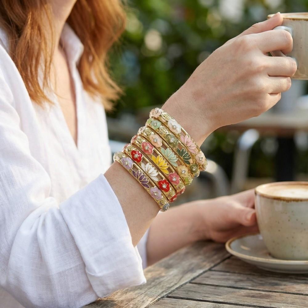 Hollow Out Chinese Flower Bangle Enamel Women's Hand Bracelet Gifts for Women Girl