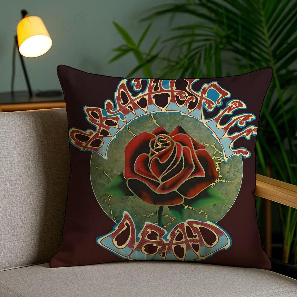 G-Grateful D-Dead Anmie Band Pillow Case Anti-Dustmite Pillowcase Invisible Zipper Silky Short Plush Sofa Cushion Cover