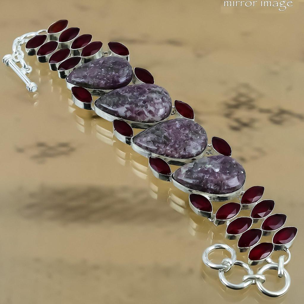 Natural Rhodonite Gemstone 925 Silver Chain Adjustable Bracelet For Girls