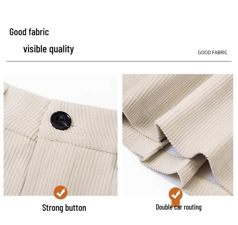 Women's High Waist Khaki Corduroy A-Line Mini Skirt - Petite Slimming Pleated Design for Autumn/Winter 2024