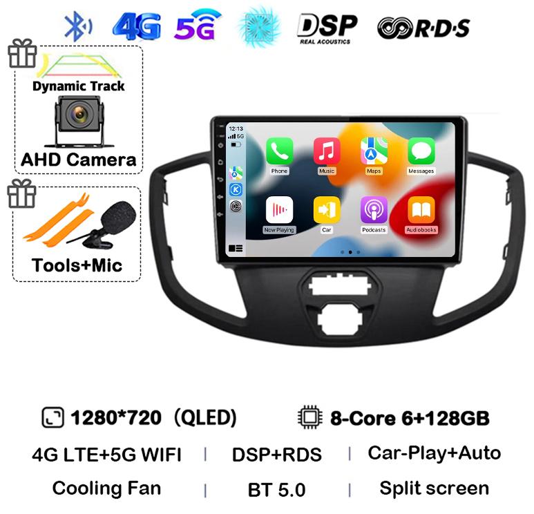 Android 14 Carplay Auto WIFI+4G For Ford Transit 2015 2016 2017 2018 GPS Car Radio Multimedia Video Player Stereo 360 Camera DSP