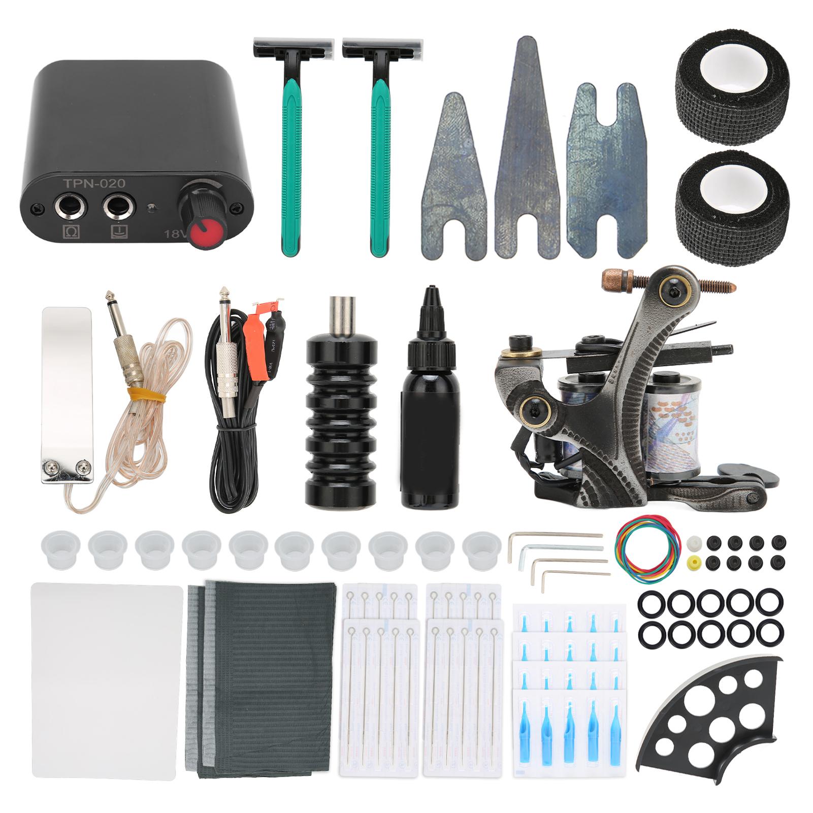 

Complete Tattoo Kit Tattoo Power Supply Pigment Elastic Band Practice Skin Set for Beginners EU Plug