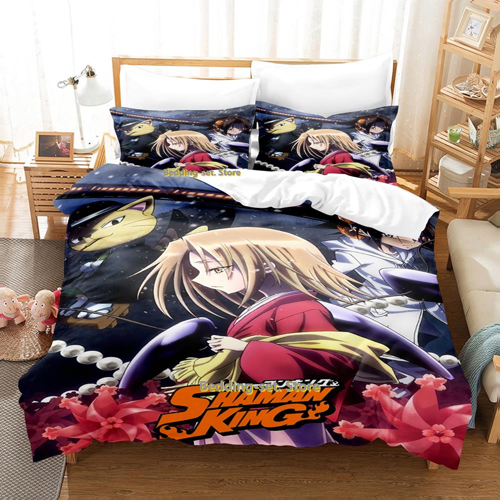 Comforter Personality Shaman King Bedding Set Cartoon Anime Three-Piece Set Adult Kid Bedroom S 3D Kawaii Game Twin Set