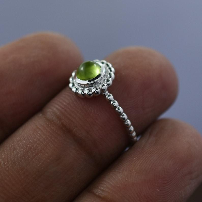 Inel din argint 925 solid, inel din argint peridot, inel rotund de piatră, bijuterii lucrate manual, inel de designer