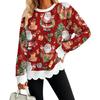 Women's Christmas Print Crewneck Sweatshirt with Scalloped Wavy Hem for Holiday Casual Wear