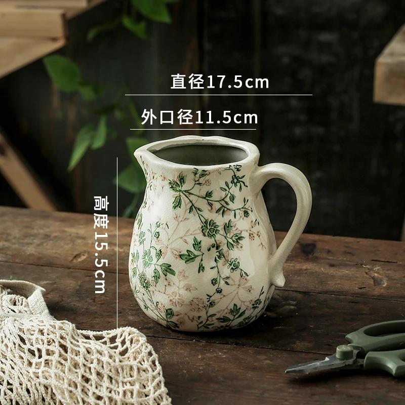 Vase Kettle Shape Ceramic Desktop Ornament Living Room Flower Arrangement Hydroponic Utensils Creative Retro Pastoral High Sense