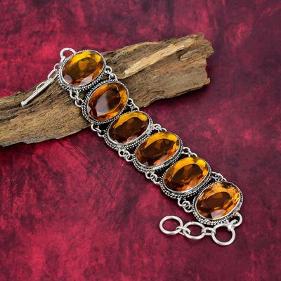 Citrine Bracelet 925 Solid Sterling Silver Bracelet, Gemstone Jewelry Handmade Adjustable Chain Bracelet, Amazing Jewelry Gift For Her