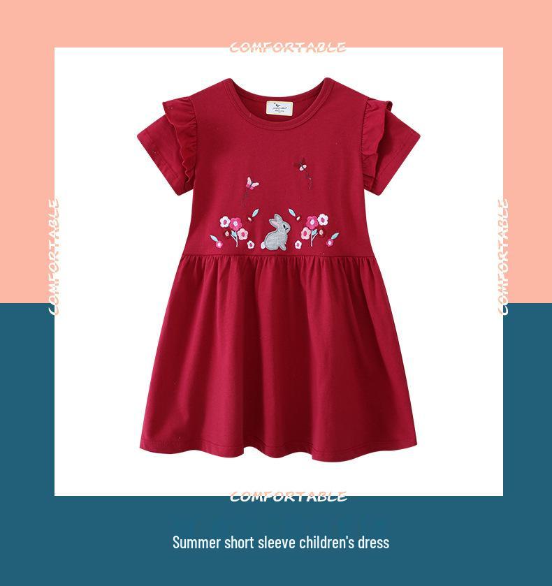 European & American Girls' Summer Cotton Dress: Short Sleeve, Cute Skirt