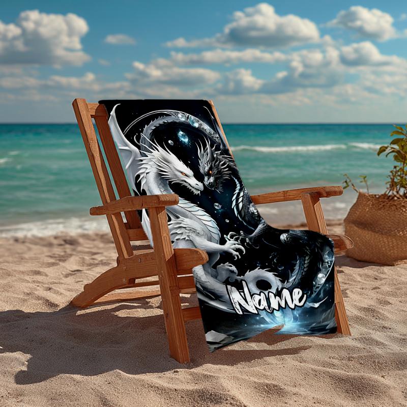 Custom Name Ultra-Soft Beach Towel with Dragon Theme,Ideal for Pool - Camping, Diving - Perfect Travel Essential, Vibrant Beach Towel.