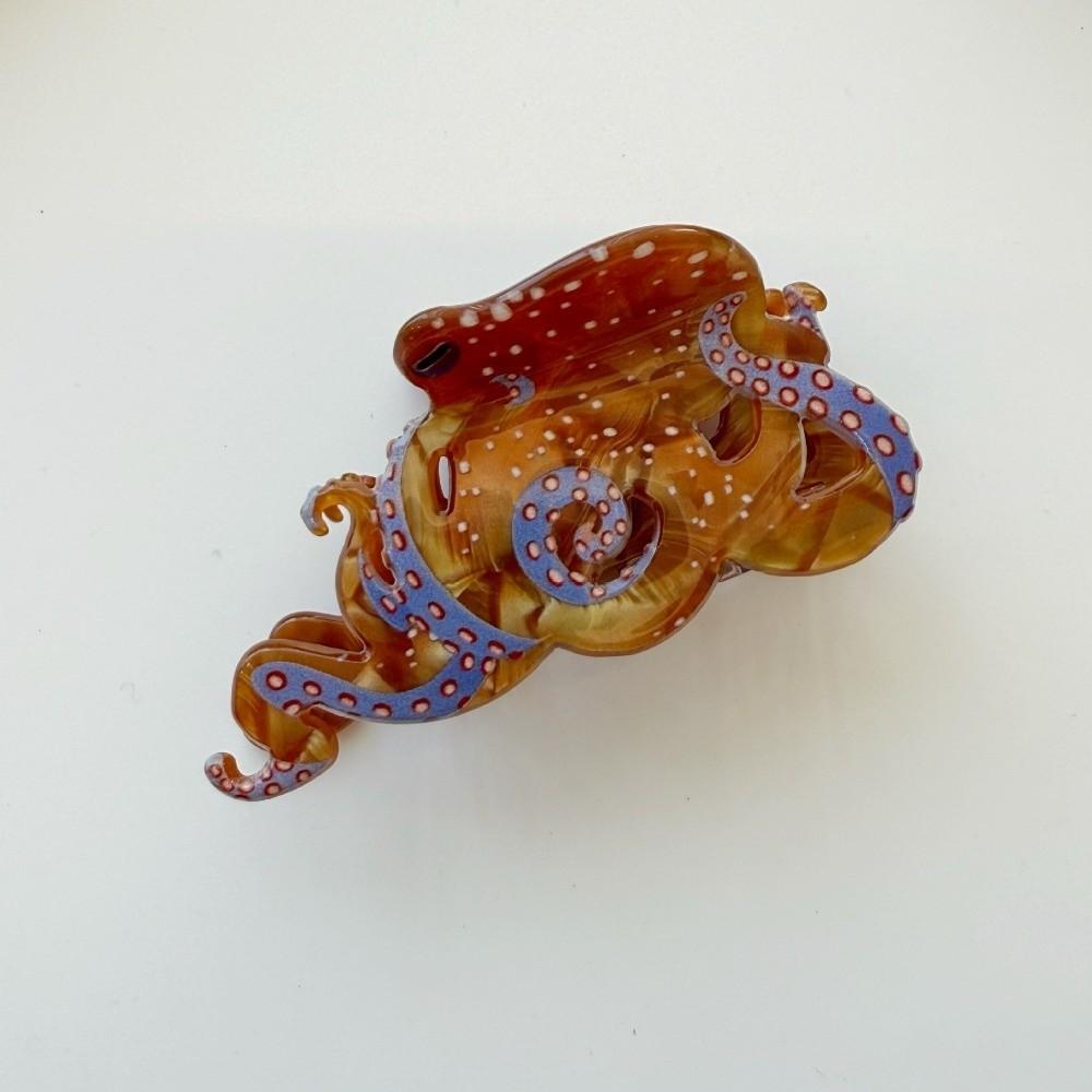 Simple Sweet Acetic Acid Hair Claw Bead Acrylic Oyster Shark Clip Korean Style Ocean Series Squid Hair Claw Holiday