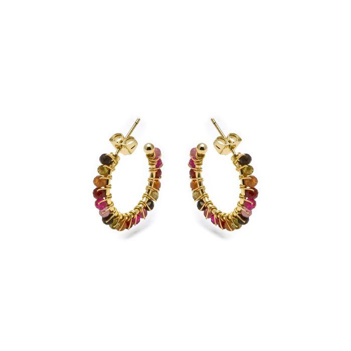 Boucles d'oreilles - Luxenter - Aiel - Or jaune 18 Kts - Tourmaline multicolore - Clou - Puce