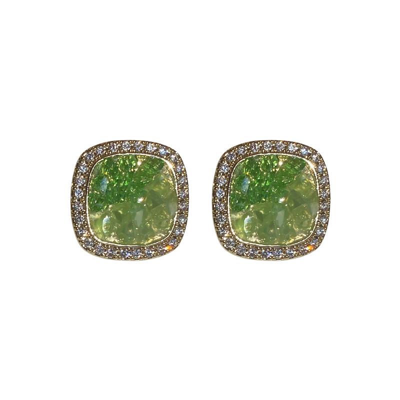Natural stone green stud earrings women's light luxury high-end sense niche design earrings new popular unique earrings