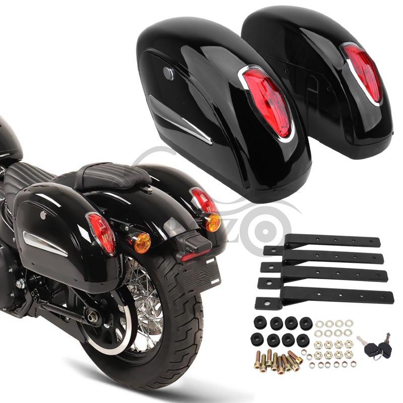 Black Small Pannier with Lights for Harley Cruiser Prince Motorcycle Side Box