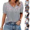 Women's Fashion Casual V- Neck Short Sleeve Print  Shirt Women's Up Tops