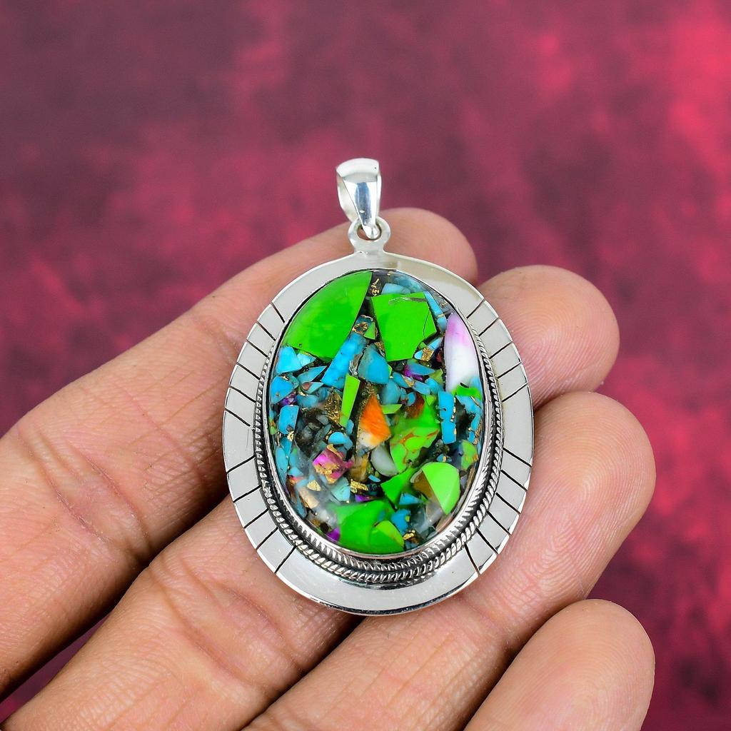 Fiesta Kingman Turquoise Pendant, 925 Solid Sterling Silver Gemstone Jewelry, Handmade Pendant, For Wedding Gift