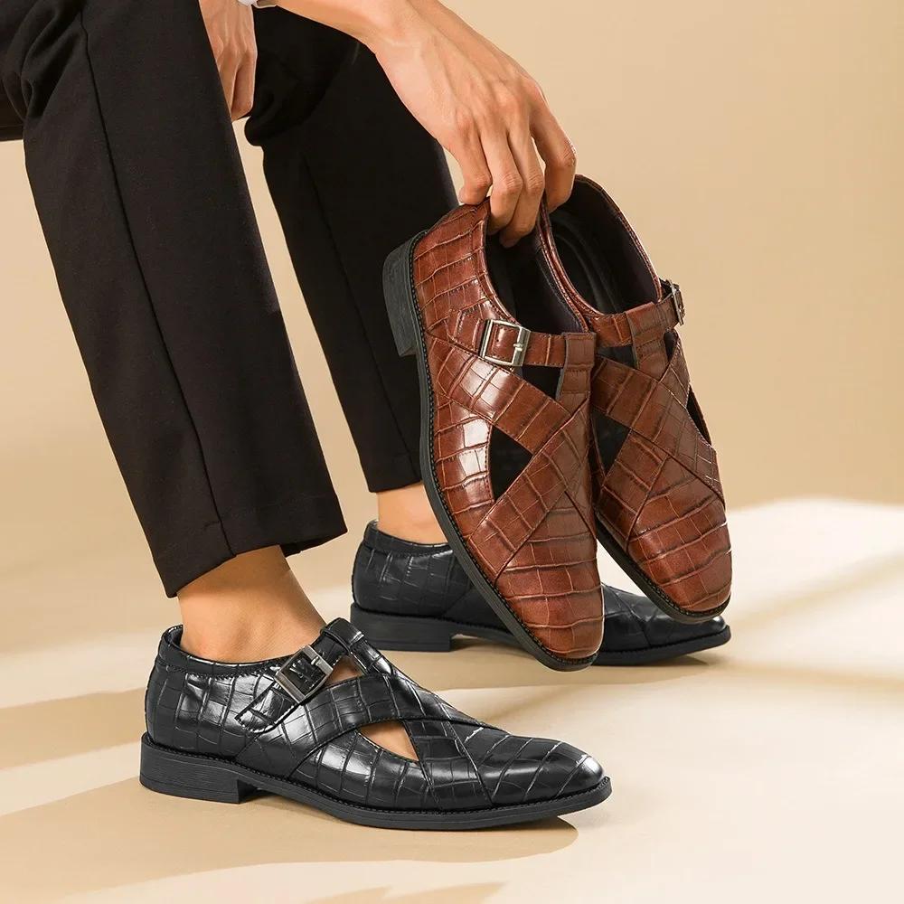 Fashion Men Summer Sandals Baotou Hollow Sandals Roman Shoes Business Casual Leather Shoes Men's Sandal