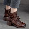 Stivali traspiranti scavati estivi Sandali con punta tonda retrò in vera pelle Scarpe con tacco medio da donna