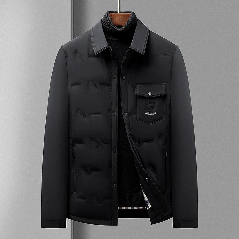 

Куртка-пуховик с лацканами на гусином пуху для молодежи, легкая, термокуртка 195 чёрный