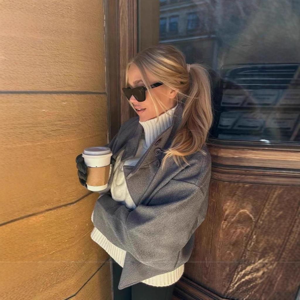 Women's Hot Style Autumn & Winter Wool Double-Sided Coat, Short Stand-Up Collar, Single-Breasted, Elegant Design