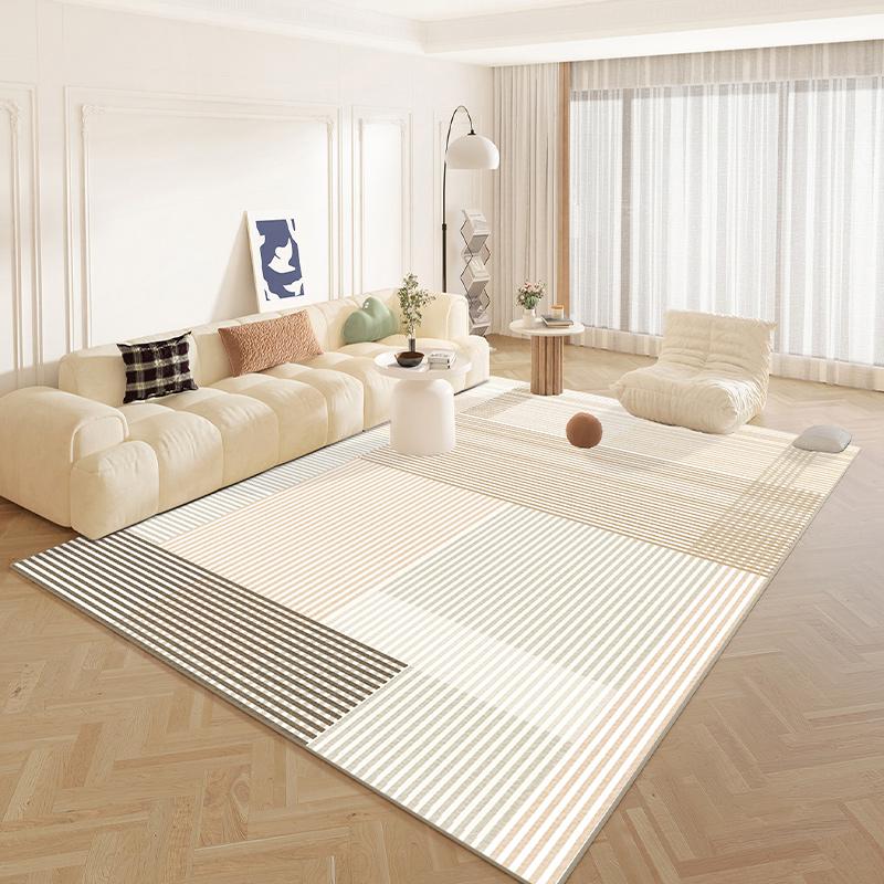 Japanese Style Rugs for Bedroom Thick Washable Floor Mat Fluffy Soft Lounge Rug Cream Color Living Room Decoration Stripe Carpet