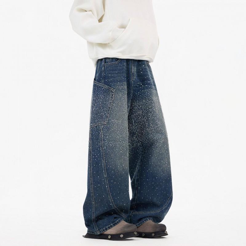 Classic Wide Leg Denim Pants Men Women Loose Fit High Street Retro Style Cotton Straight Cut Trousers