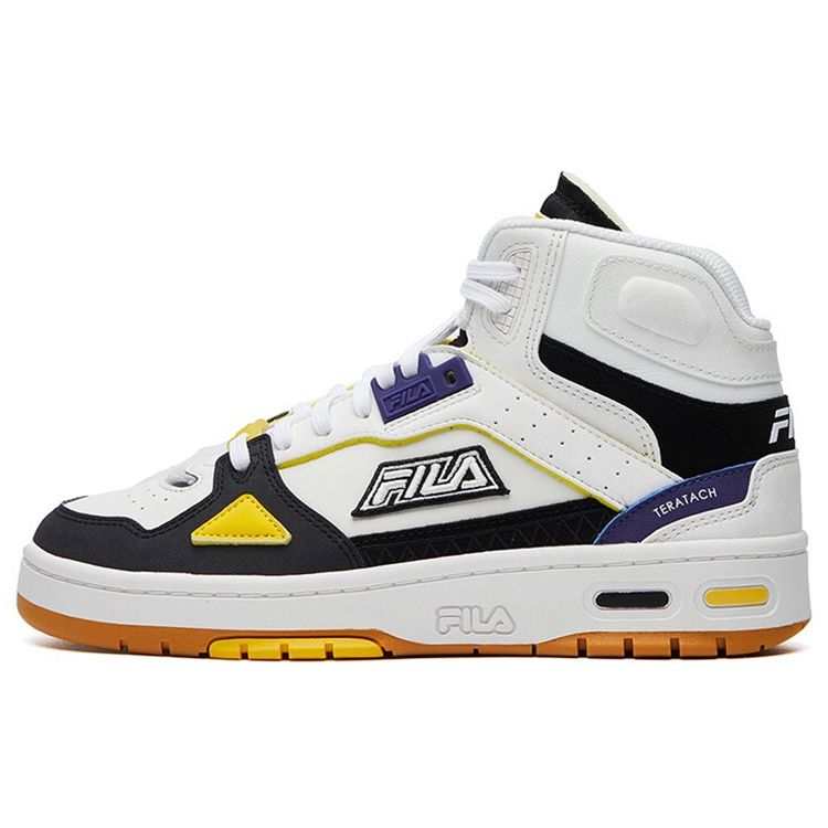 Fila Teratach Synthetic Leather Comfortable Versatile Daily High-Top Retro Basketball Shoes Women Sneaker White Black Yellow F12W111211FBB