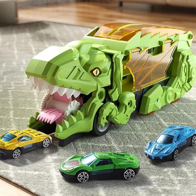Último Brinquedo de Carro Transportador de Dinossauro de Liga para Crianças Grande Caminhão Transportador de Carros Inerciais Veículo Puxa para Trás Gaiola de Retorno de Animais Jogos Presente de Feriado