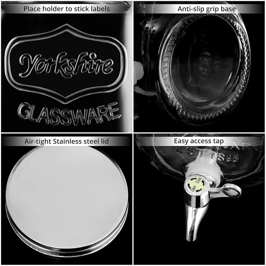 Szklany dyspenser do soku 8 litrów - Dzbanek na wodę do detoksu - Słój Masona - Blatowy dyspenser do wody infuzowanej i piwa - Dzbanek z hermetyczną pokrywką