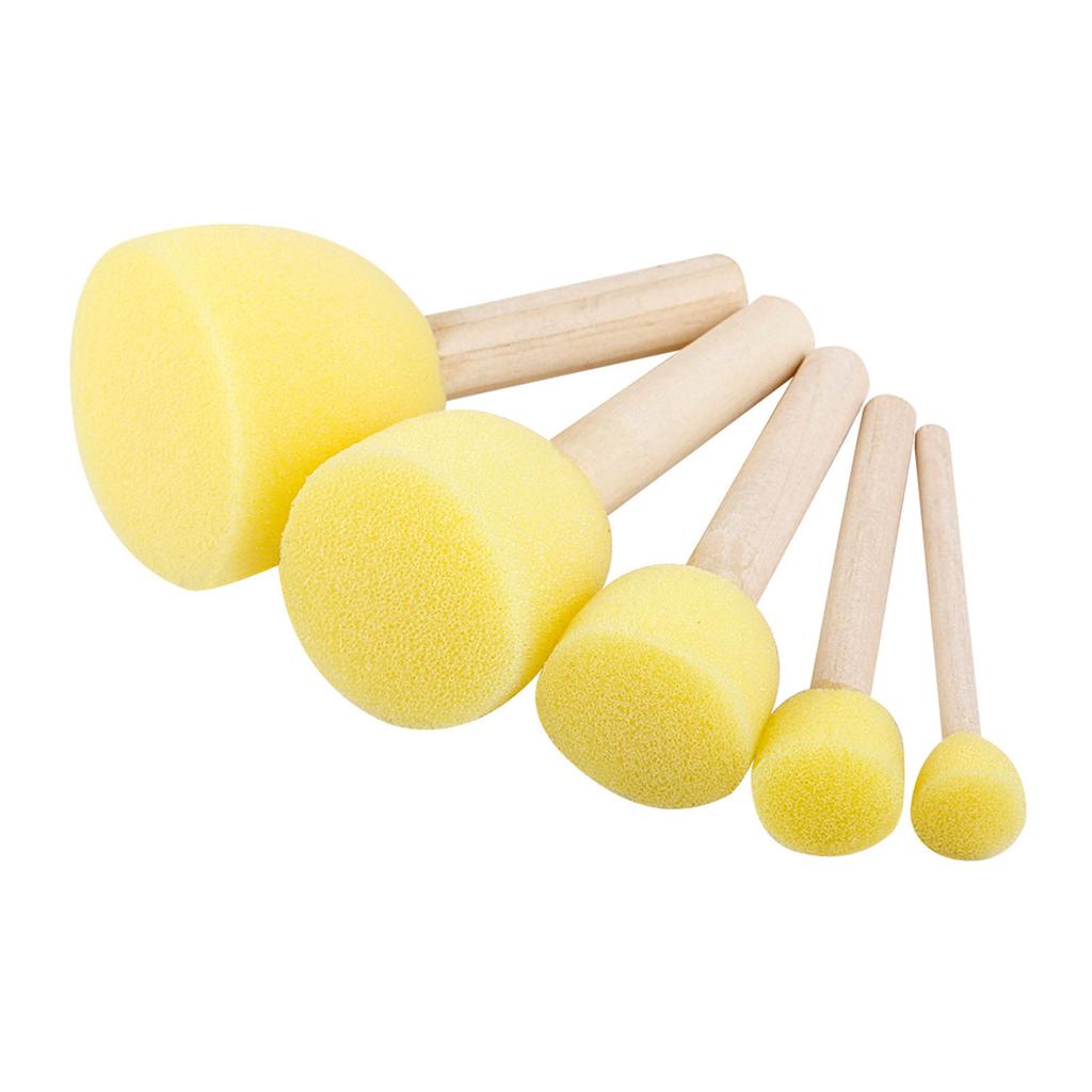 Sponge Brush Set Wooden Handle Round Kids Painting Tool Foam Brush for   Acrylic Watercolor Art Craft 5pcs