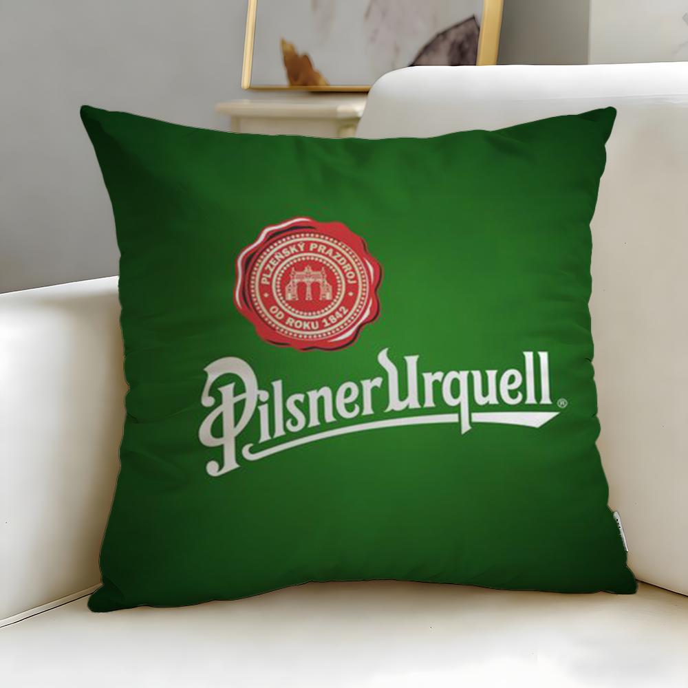 Beverage Brand Pilsner Urquell Cushion Cover Soft EasyWash Pillow Case Versatile for Couch Bed Travel and Office