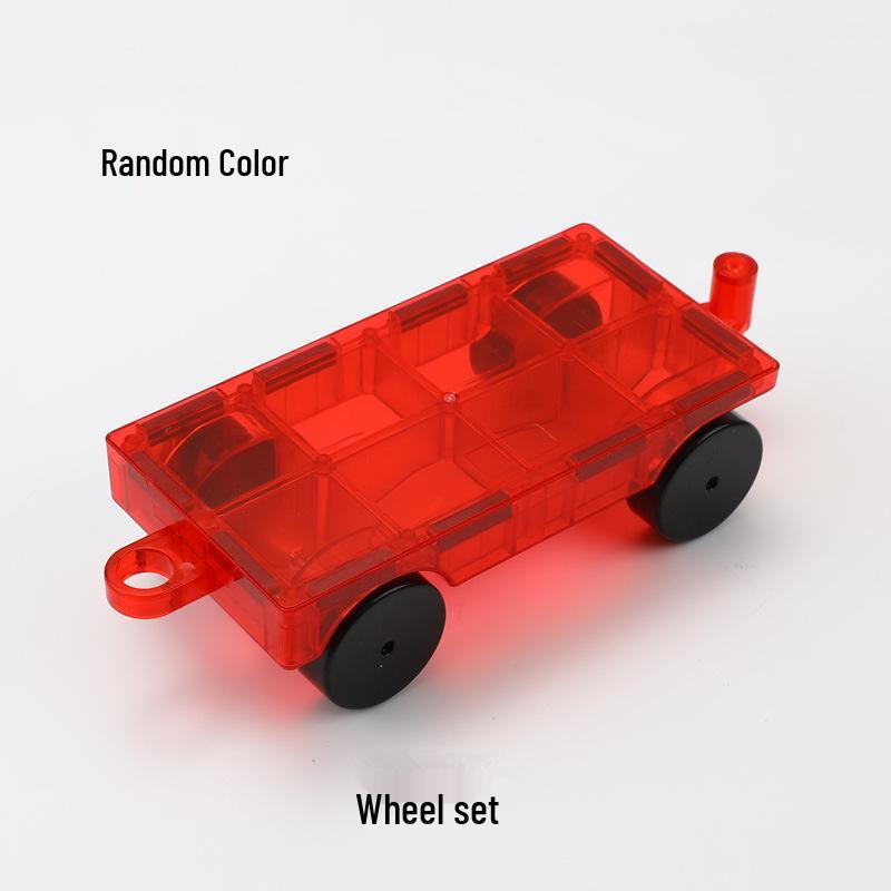 Stained Glass Magnetic Tiles Refill Pack: Educational Magnetic Stickers & Wooden Building Blocks Puzzle, Ferris Wheel, and Small Car.