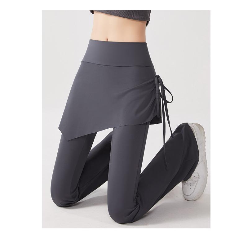 Women High Waist Fake Two Piece Flared Skirt Pants Elastic Yoga Casual Leggings