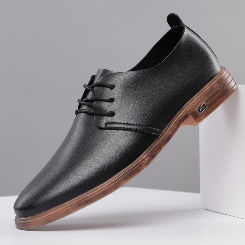 Fashionable Classic Black Men's Spring Lace Up Casual Leather Shoes Brand New Men Leather Comfortable Oxford Sole Leather Shoes