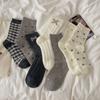 Women's Autumn Vintage Stereo Bow Checked Mid Tube Stack Socks
