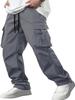 Men's Work Pants European and American Independent Station Drawstring Multi Pocket Casual Pants