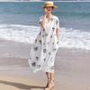2026 Summer Women's White Embroidered Floral Linen Seaside Vacation Dress - Loose, Flowing, Fairy-Like Design