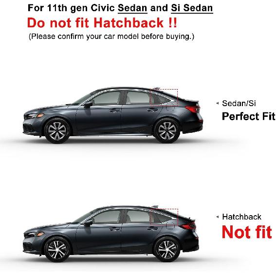 CKE For 11Th Gen Civic Sedan Compatible With Honda Civic 2026 2025 2024   Accessories Car Exterior Rear Side Window Louvers Air Vent Scoop Shades