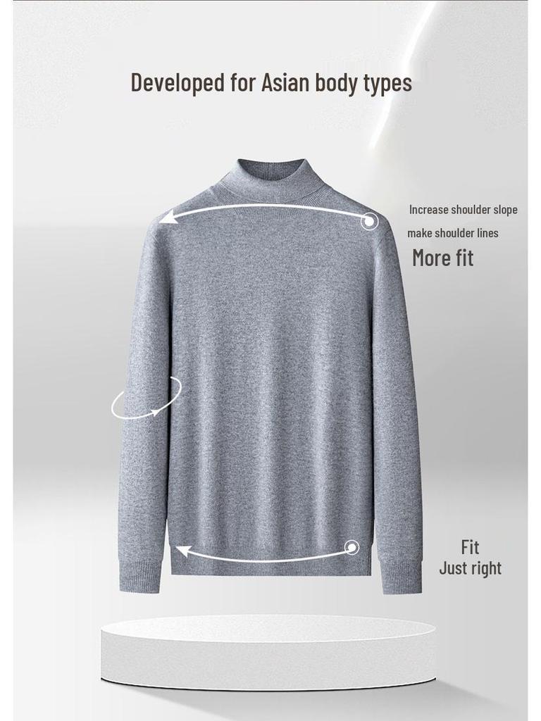 Men's 100% Pure Cashmere High-Neck Sweater - Autumn/Winter White Knit Base Layer